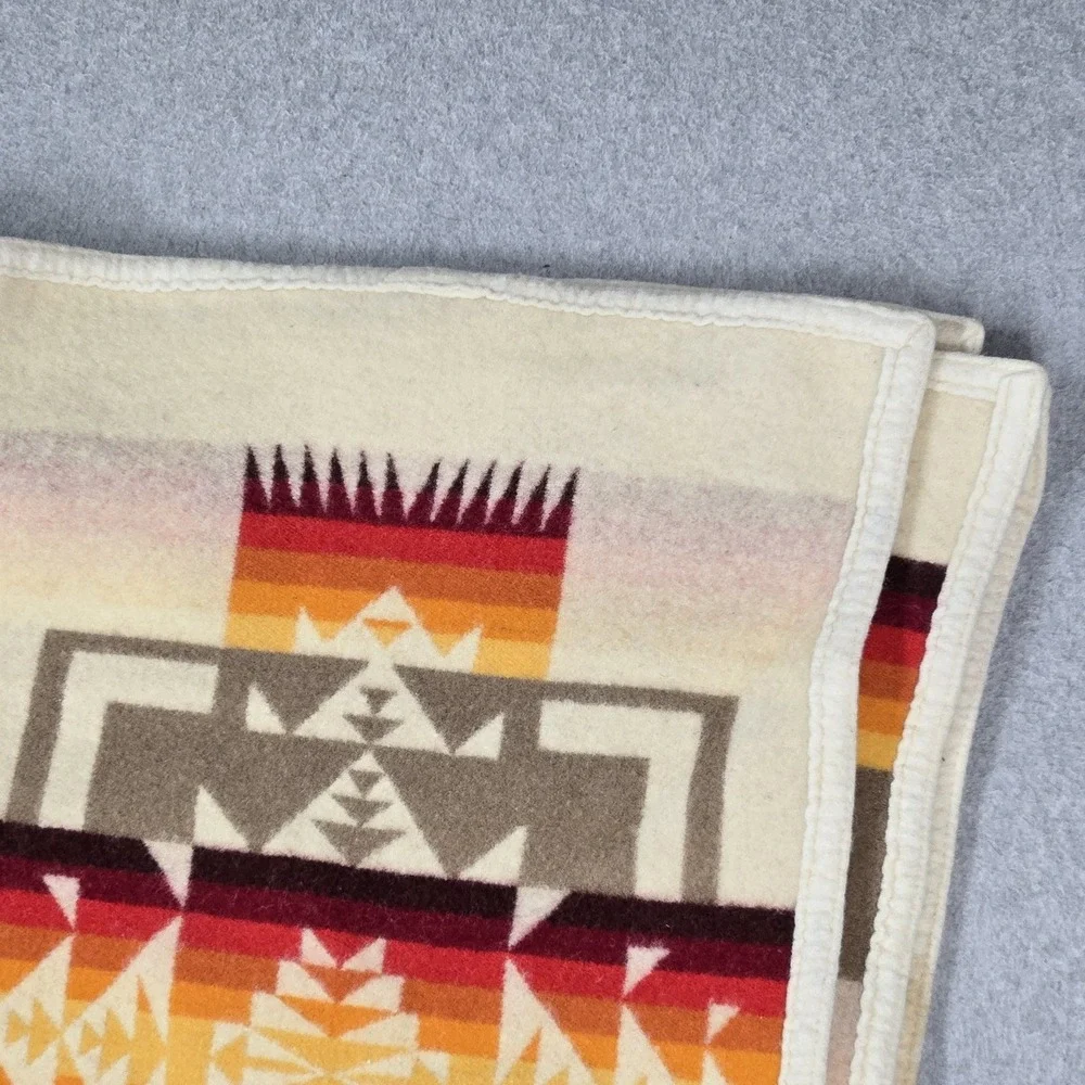 Pendleton Blanket 6x5 Beige Beaver State Wool Aztex Chief Joseph VINTAGE Throw